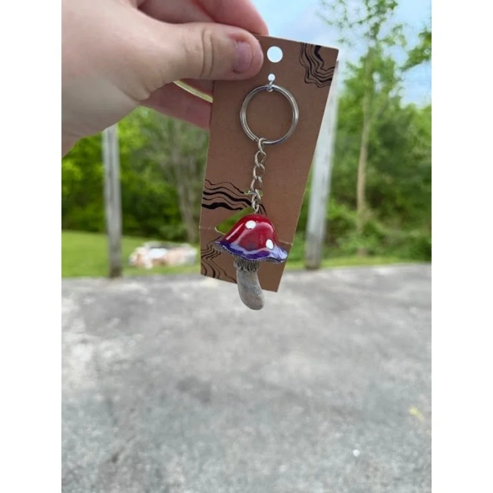 Handmade Red and Purple Mushroom‎ Keychain Toadstool Cottagecore Accessory